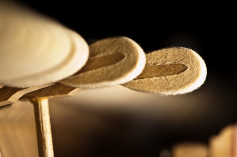 closeup of piano hammers